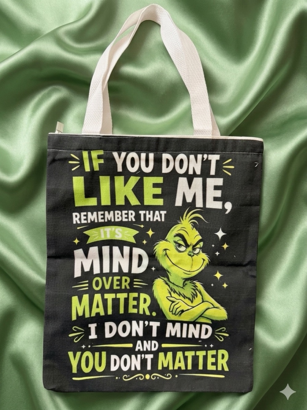 Black & Lime Grinch Canvas Tote Bag - Novelty Men’s Bag